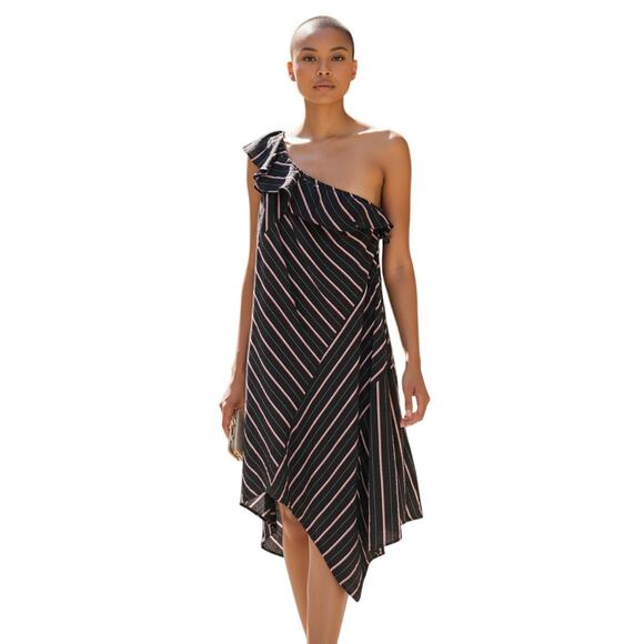 Vince Camuto One Shoulder Striped Dress Women’s 8 Asym Hem Lined Side Zip EUC - Picture 2 of 6